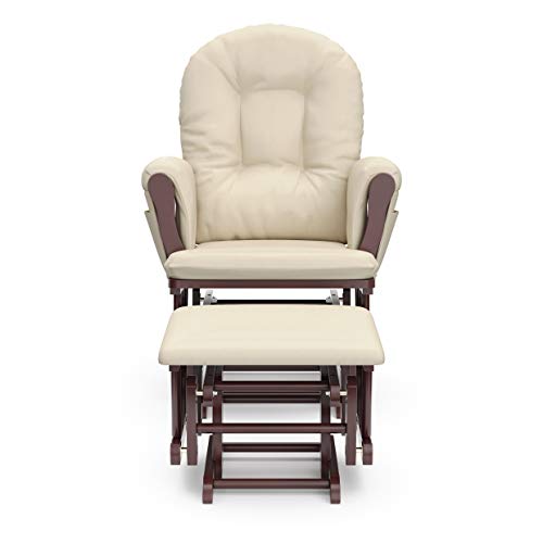 Storkcraft Premium Hoop Glider and Ottoman (Cherry Base, Beige Cushion)