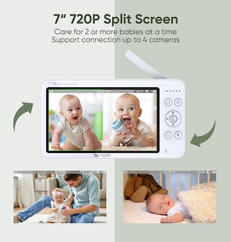 bonoch Baby Monitor with 2 Cameras, 7" 720P HD Split Screen Video Baby Monitor No WiFi