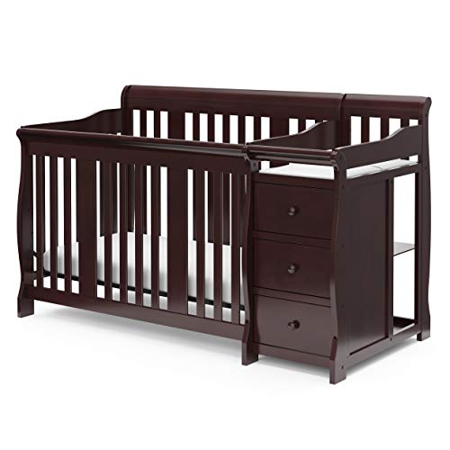 Storkcraft Portofino 5-in-1 Convertible Crib and Changer (Espresso) – Crib and Changing Table Combo with 3 Drawers