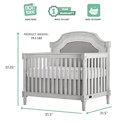 Evolur Julienne 5 in 1 Convertible Crib, Antique Grey Mist 55.5x31.2x51.5 Inch