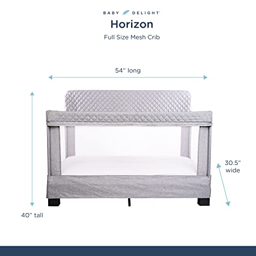 Baby Delight Horizon Full Size Crib | Portable Baby Bed | Breathable Mesh Baby Crib | Luxe Quilted Fabric | Grey