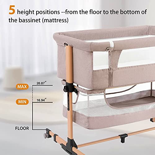 nordmiex 3 in 1 Baby Crib Bedside Crib,Baby Bassinet,Baby Bed Adjustable Portable Bed for Infant/Baby,Light Beige