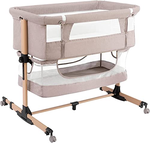 Baby Crib,3 in 1 Baby Bassinet Bedside Crib Adjustable Portable Bed for Infant,co Sleeper Bassinet Baby Newborn Must Have Bed,Light Beige
