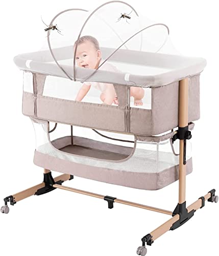 Baby Crib,3 in 1 Baby Bassinet Bedside Crib Adjustable Portable Bed for Infant,co Sleeper Bassinet Baby Newborn Must Have Bed,Light Beige