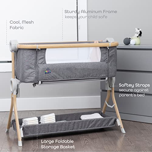 KoolerThings Baby Bassinet, Bedside Sleeper for Baby, Easy Folding Portable Crib with Storage Basket for Newborn