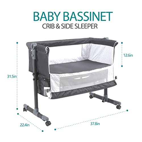 GoFirst Bedside Bassinet for Baby, Bedside Sleeper with Wheels, Heigt Adjustable