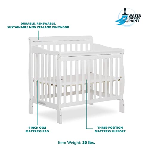Dream On Me Aden 4-in-1 Convertible Mini Crib In White, Greenguard Gold Certified