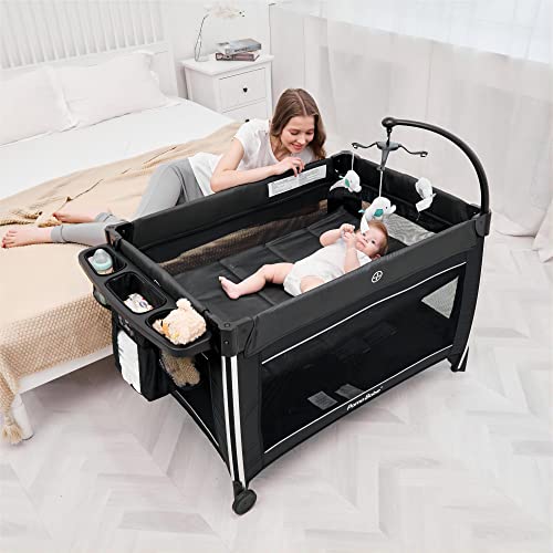 Pamo Babe 4 in 1 Portable Baby Crib Deluxe Nursery Center, Foldable Travel Playard with Bassinet