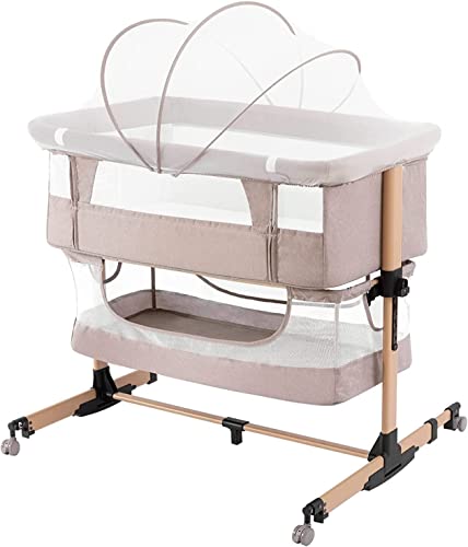 Baby Crib,3 in 1 Baby Bassinet Bedside Crib Adjustable Portable Bed for Infant,co Sleeper Bassinet Baby Newborn Must Have Bed,Light Beige