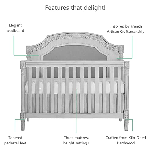Evolur Julienne 5 in 1 Convertible Crib, Antique Grey Mist 55.5x31.2x51.5 Inch
