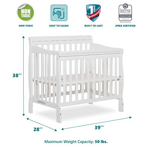 Dream On Me Aden 4-in-1 Convertible Mini Crib In White, Greenguard Gold Certified