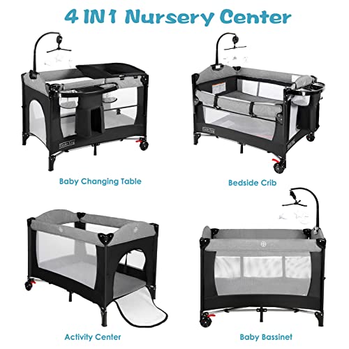 Kinder King 4 in 1 Portable Nursery Center, Foldable Baby Bedside Crib w/Bassinet