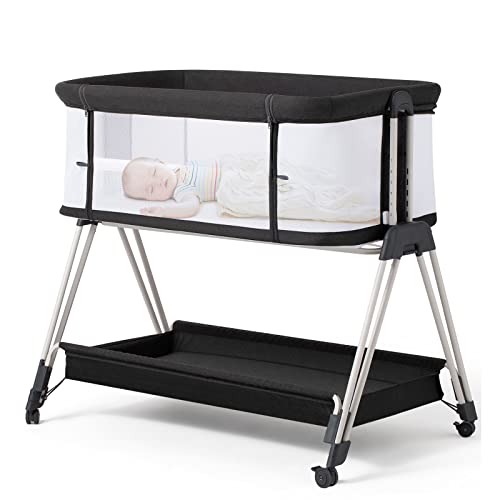 Fodoss Baby Bassinet Bedside Sleeper with Wheels and Storage Tray