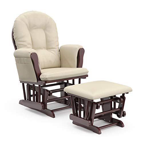 Storkcraft Premium Hoop Glider and Ottoman (Cherry Base, Beige Cushion)
