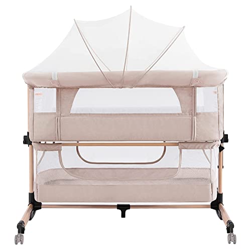 nordmiex 3 in 1 Baby Crib Bedside Crib,Baby Bassinet,Baby Bed Adjustable Portable Bed for Infant/Baby,Light Beige