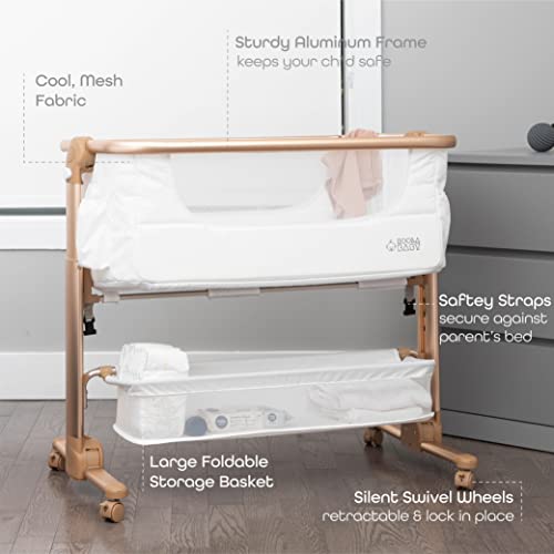 KoolerThings Baby Bassinet, Bedside Sleeper for Baby, Easy Folding Portable Crib with Storage Basket for Newborn