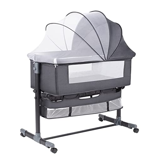 GoFirst Bedside Bassinet for Baby, Bedside Sleeper with Wheels, Heigt Adjustable