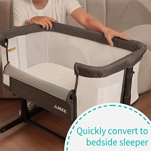 AMKE Baby Bassinets, Bedside Sleeper,All mesh Crib Portable for Safe Co-Sleeping