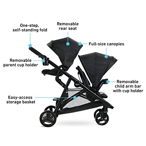 Graco Ready2Grow LX 2.0 Double Stroller Features Bench Seat and Standing Platform Options, Gotham