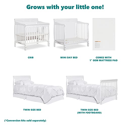 Dream On Me Aden 4-in-1 Convertible Mini Crib In White, Greenguard Gold Certified
