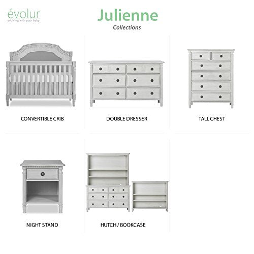 Evolur Julienne 5 in 1 Convertible Crib, Antique Grey Mist 55.5x31.2x51.5 Inch
