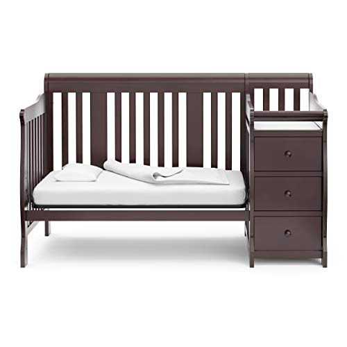 Storkcraft Portofino 5-in-1 Convertible Crib and Changer (Espresso) – Crib and Changing Table Combo with 3 Drawers