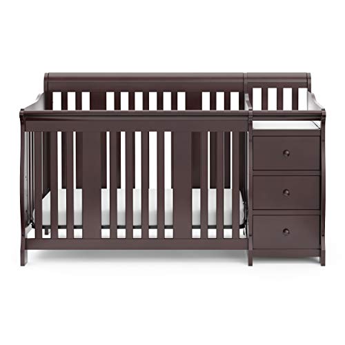 Storkcraft Portofino 5-in-1 Convertible Crib and Changer (Espresso) – Crib and Changing Table Combo with 3 Drawers
