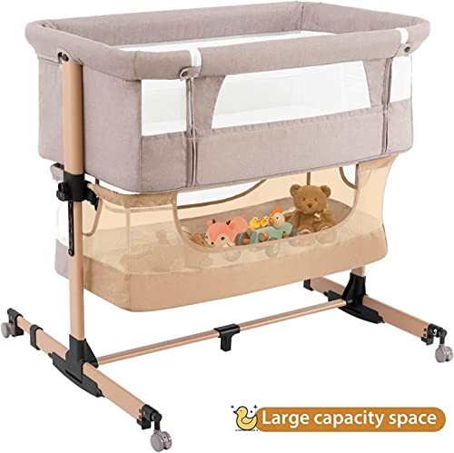 Baby Crib,3 in 1 Baby Bassinet Bedside Crib Adjustable Portable Bed for Infant,co Sleeper Bassinet Baby Newborn Must Have Bed,Light Beige