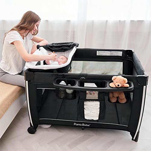 Pamo Babe 4 in 1 Portable Baby Crib Deluxe Nursery Center, Foldable Travel Playard with Bassinet