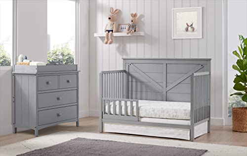 Oxford Baby Montauk 4-in-1 Convertible Crib, Farmhouse Gray, GreenGuard Gold Certified