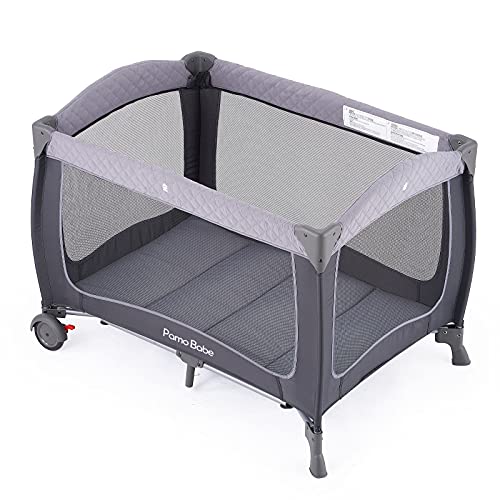 Pamo Babe Portable Baby Nursery Center Baby Playard, Foldable Baby Crib with Changing Table & Wheels(Grey)