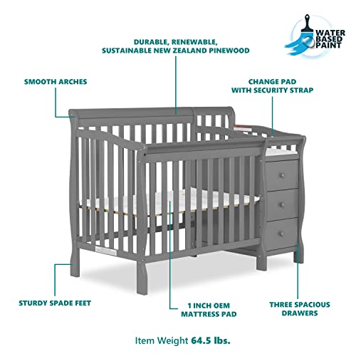 Dream On Me Jayden 4-in-1 Mini Convertible Crib And Changer in Storm Grey