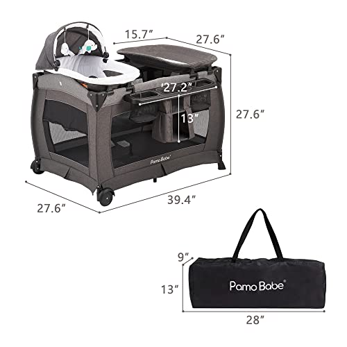 Pamo Babe Deluxe Nursery Center, Foldable Playard for Baby & Toddler, Bassinet, Mattress, Changing Table for Newborn(Black)