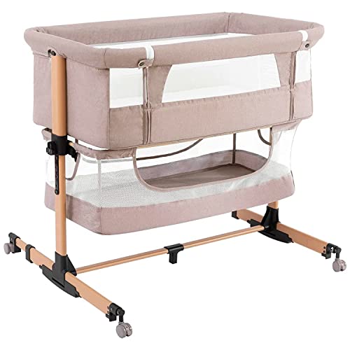 nordmiex 3 in 1 Baby Crib Bedside Crib,Baby Bassinet,Baby Bed Adjustable Portable Bed for Infant/Baby,Light Beige