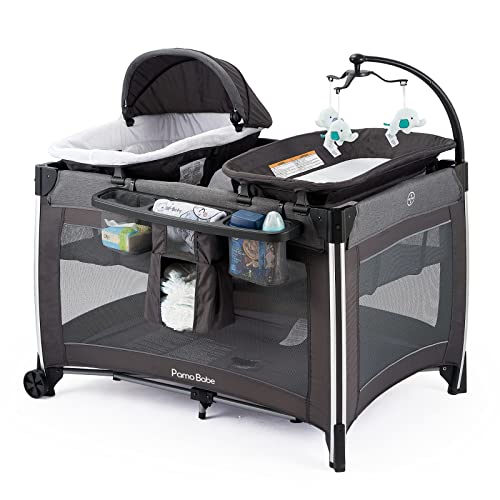 Pamo Babe 4 in 1 Portable Baby Crib Deluxe Nursery Center, Foldable Travel Playard with Bassinet