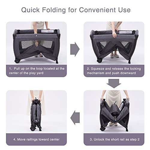 Pamo Babe Deluxe Nursery Center, Foldable Playard for Baby & Toddler, Bassinet, Mattress, Changing Table for Newborn(Black)