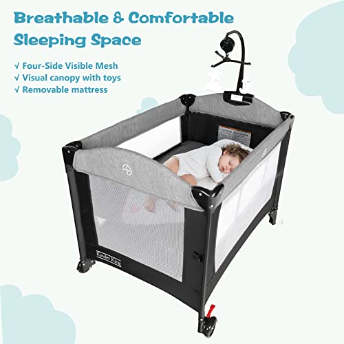 Kinder King 4 in 1 Portable Nursery Center, Foldable Baby Bedside Crib w/Bassinet