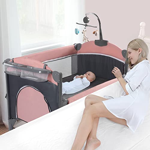 Jaoul Baby Bassinet Bedside Sleeper Baby Crib, Pack and Play with Bassinet and Changing Table