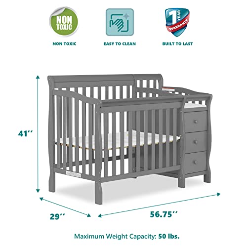 Dream On Me Jayden 4-in-1 Mini Convertible Crib And Changer in Storm Grey