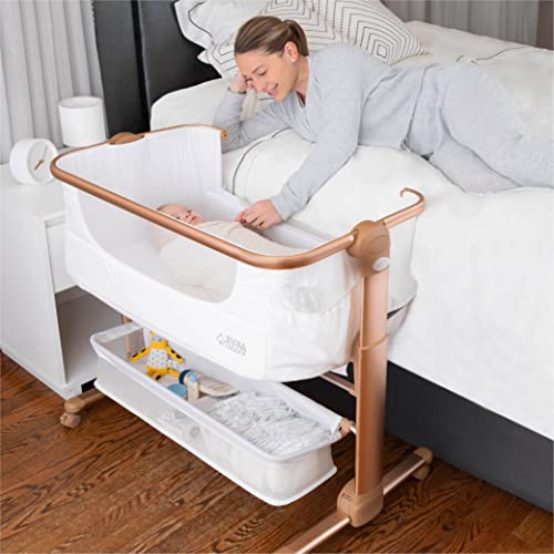 KoolerThings Baby Bassinet, Bedside Sleeper for Baby, Easy Folding Portable Crib with Storage Basket for Newborn