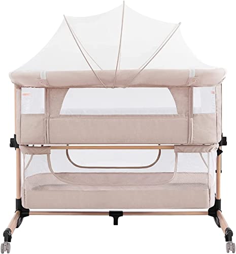 Baby Crib,3 in 1 Baby Bassinet Bedside Crib Adjustable Portable Bed for Infant,co Sleeper Bassinet Baby Newborn Must Have Bed,Light Beige