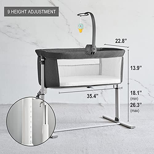 Yacul Baby Bassinet Bedside Sleeper, with Music Box, Easy to Assemble Bed to Bed