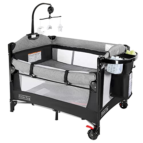Kinder King 4 in 1 Portable Nursery Center, Foldable Baby Bedside Crib w/Bassinet