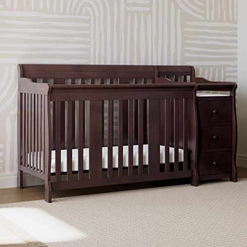 Storkcraft Portofino 5-in-1 Convertible Crib and Changer (Espresso) – Crib and Changing Table Combo with 3 Drawers