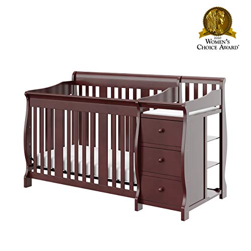 Storkcraft Portofino 5-in-1 Convertible Crib and Changer (Espresso) – Crib and Changing Table Combo with 3 Drawers