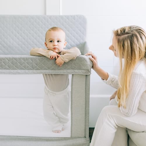 Baby Delight Horizon Full Size Crib | Portable Baby Bed | Breathable Mesh Baby Crib | Luxe Quilted Fabric | Grey