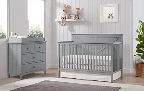 Oxford Baby Montauk 4-in-1 Convertible Crib, Farmhouse Gray, GreenGuard Gold Certified