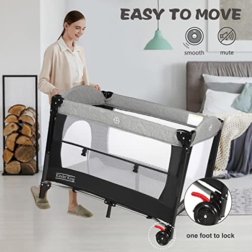 Kinder King 4 in 1 Portable Nursery Center, Foldable Baby Bedside Crib w/Bassinet