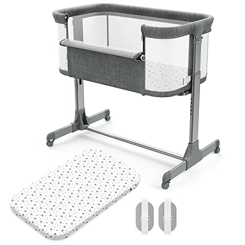 VANCLE Baby Bassinet Bedside Crib for Baby Sleeper, Portable Mesh Bassinet with Wheels & Comfy Mattress