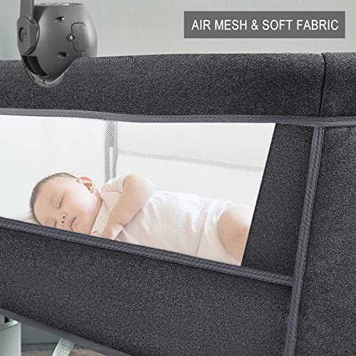 Yacul Baby Bassinet, Bedside Crib Sleeper with Wheels and Music Box, Height Adjustable fit for Bed